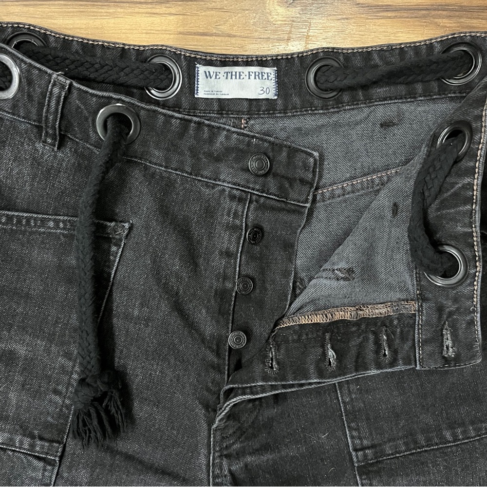 Free People Moxie Low Slung Pull On Barrel Jeans Nighthawk size 30 - Picture 7 of 14